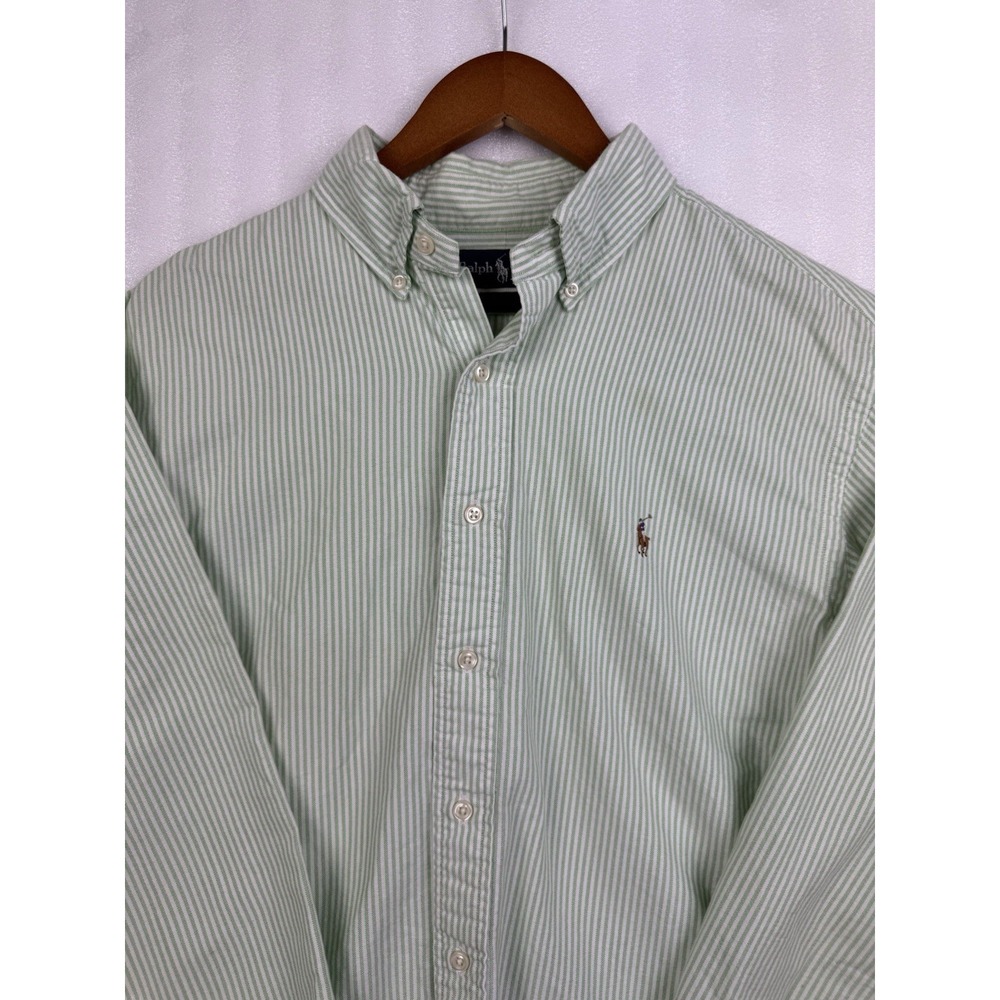 Polo Ralph Lauren Mens 16 1/2 34/35 (L) Green Striped Long Sleeve Button Down